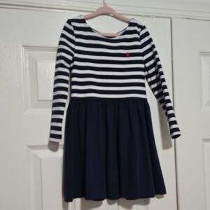 Polo by Ralph Lauren Navy and White Striped Long-Sleeve Dress with Red Logo